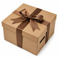 Geschenkbox 30 x 30 x 15 cm aus Karton in Kraftbraun mit Satinband und Deckel