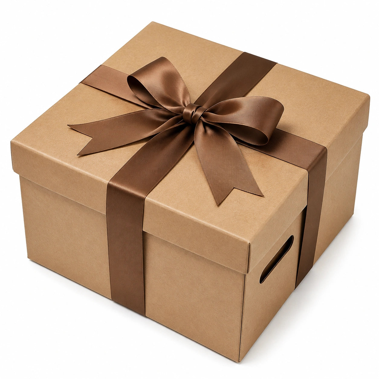 Geschenkbox 30 x 30 x 15 cm aus Karton in Kraftbraun mit Satinband und Deckel