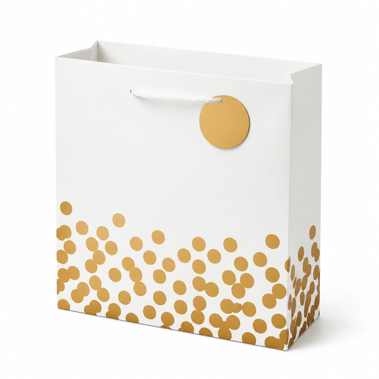 Geschenktüte 32 x 12 x 26 cm aus Papier Weiß/Gold mit Kordelgriff Punktmuster