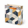 Geschenktüte 26 x 12 x 32 cm aus Papier Blau Gold geometrisch mit Kordelgriffen