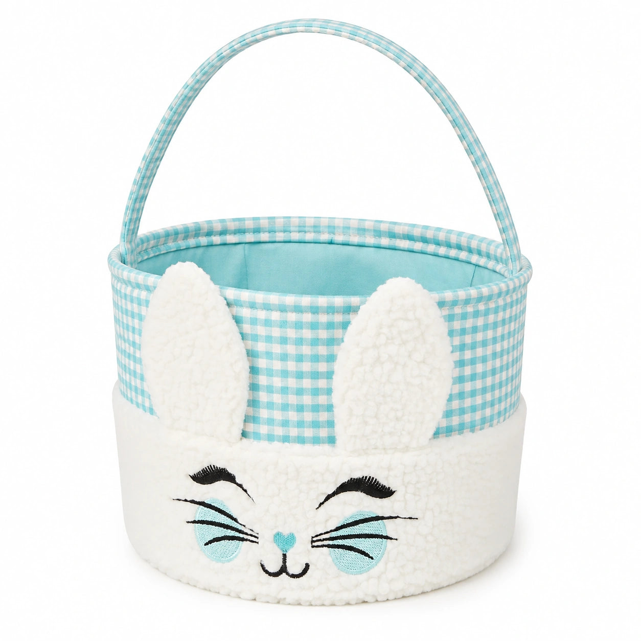 Osterkorb 20 cm aus Polyester in Weiß/Türkis mit Häschenmotiv und Tragegriff