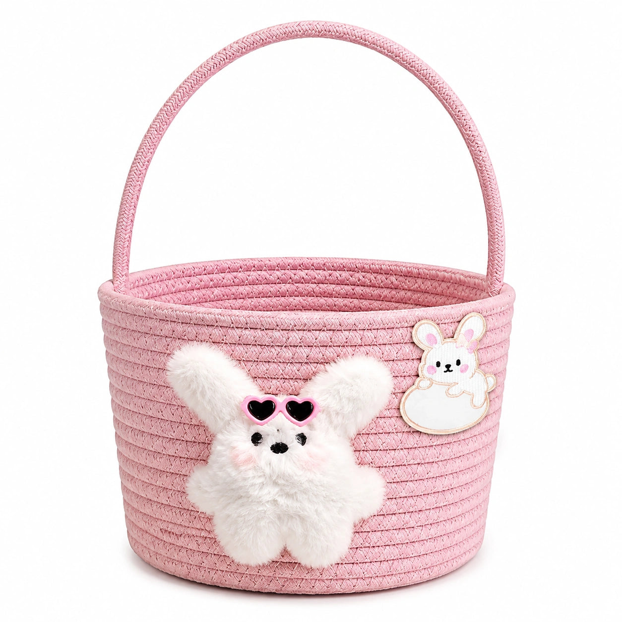 Aufbewahrungskorb Ø 25 cm Rosa Baumwollseil mit Henkel Hasenmotiv
