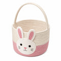 Aufbewahrungskorb 30 cm Baumwollseil Rosa Creme mit Hasenmotiv und Tragegriff