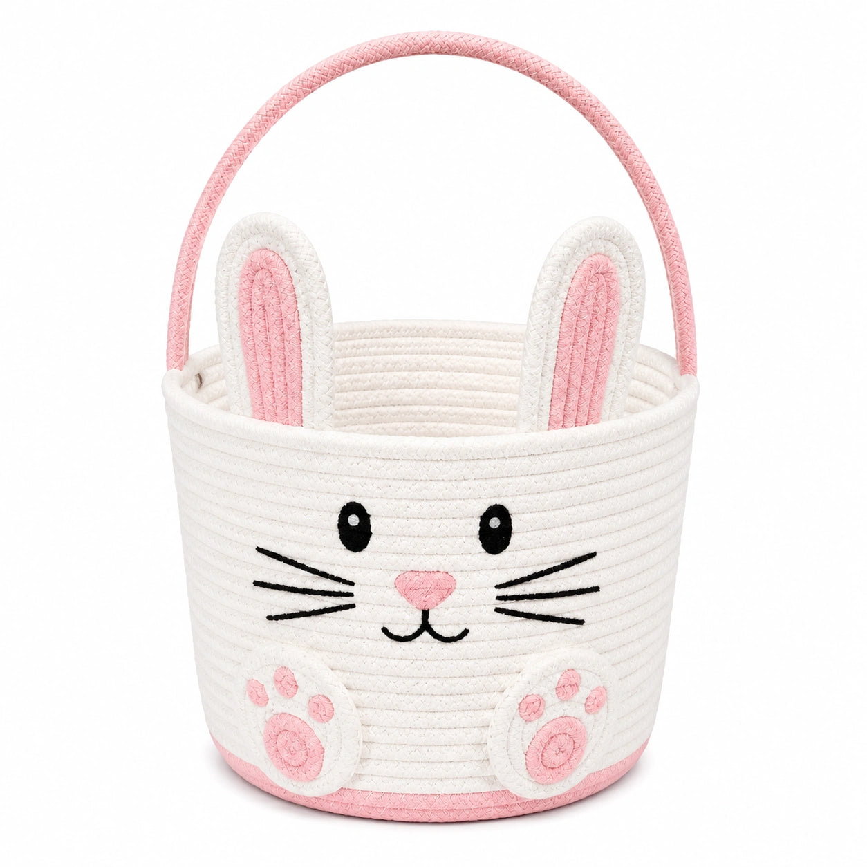 Aufbewahrungskorb 30 cm Textilkordel Weiß Rosa für Kinderzimmer mit Tragegriff Hasenmotiv