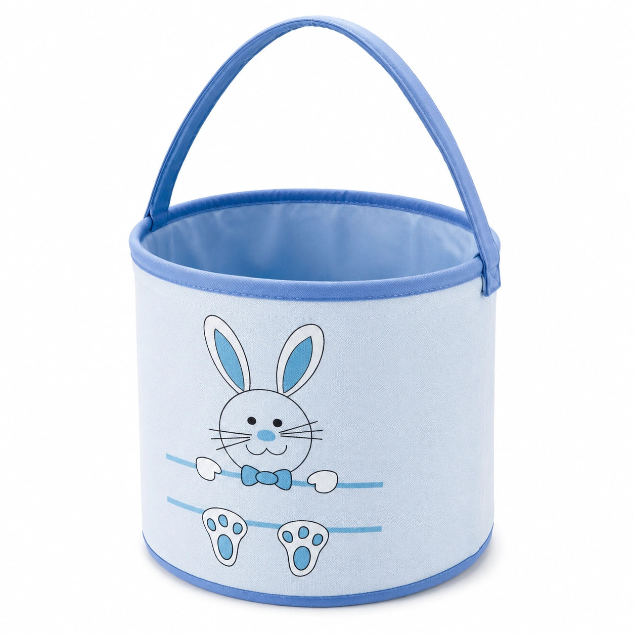 Runder Textil Aufbewahrungskorb 20 x 18 cm Hellblau mit Tragehenkel und Hasenmotiv