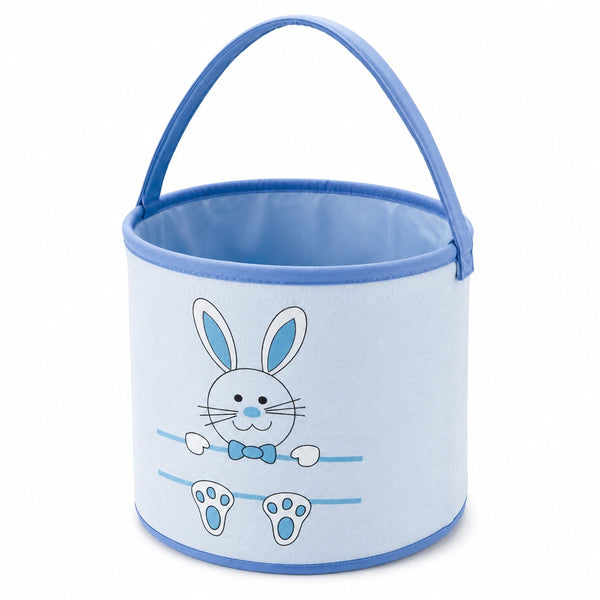 Runder Textil Aufbewahrungskorb 20 x 18 cm Hellblau mit Tragehenkel und Hasenmotiv