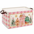 Aufbewahrungskorb 40 x 30 x 30 cm Stoff Rosa Weiß mit Tragegriffen Weihnachtsmotiv