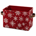 Aufbewahrungskorb 38 x 28 x 28 cm Stoff Rot Weiß Schneeflockenmuster mit Kunstledergriffen