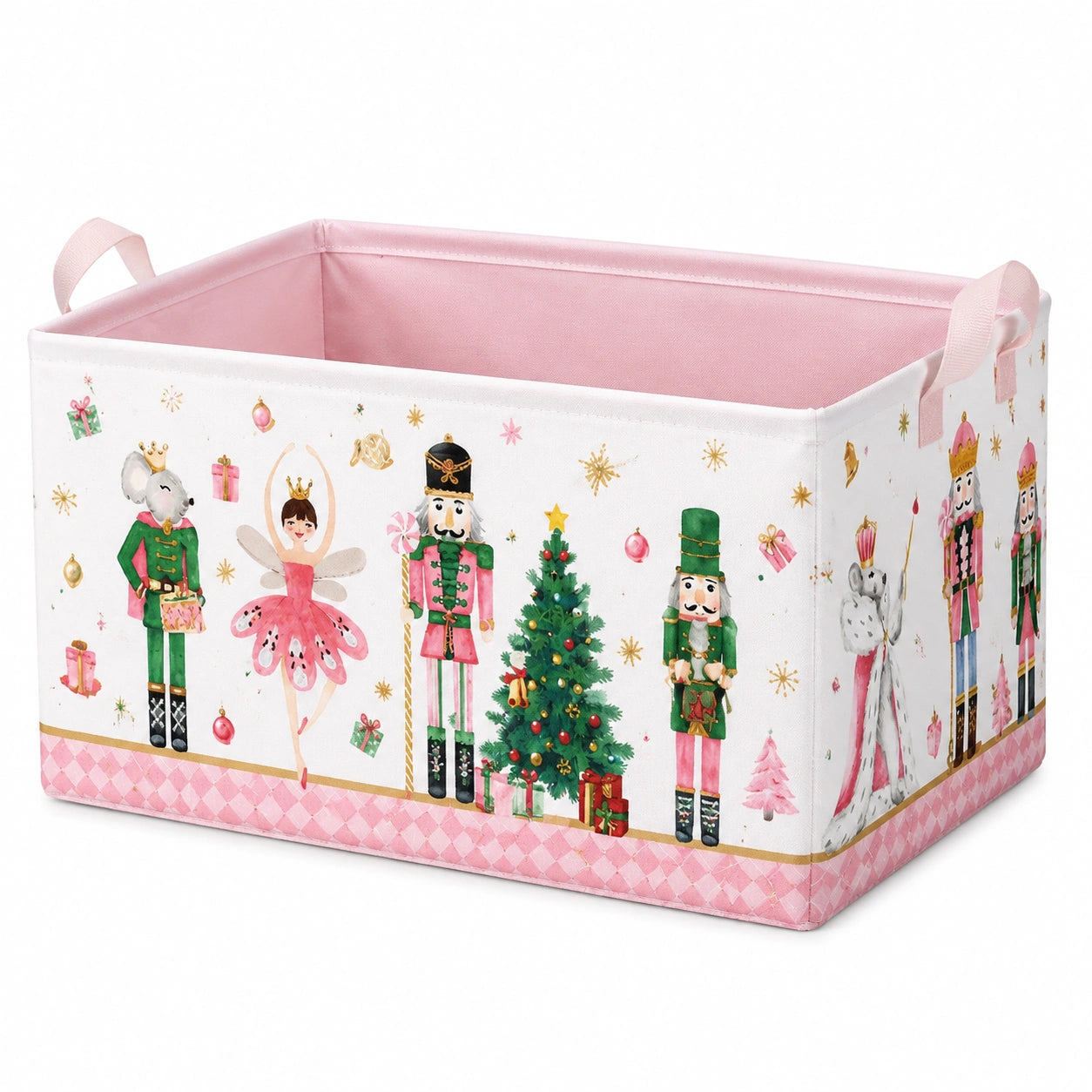 Aufbewahrungsbox 33 x 33 x 33 cm aus Polyester Rosa Weihnachtsmotiv mit Griffen