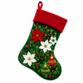 Weihnachtsstrumpf 45 cm aus Filz Grün Rot zum Aufhängen mit Blumenmuster