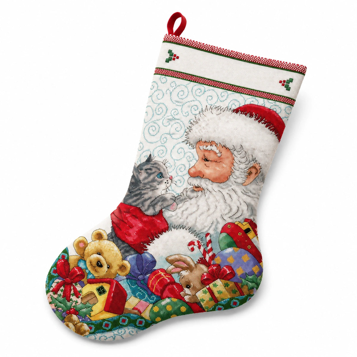 Weihnachtsstrumpf 45 cm Textil mehrfarbig mit Weihnachtsmann Motiv zum Aufhängen