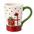 Keramiktasse 12 cm Creme Rot Grün mit Geschenkdekor und Henkel