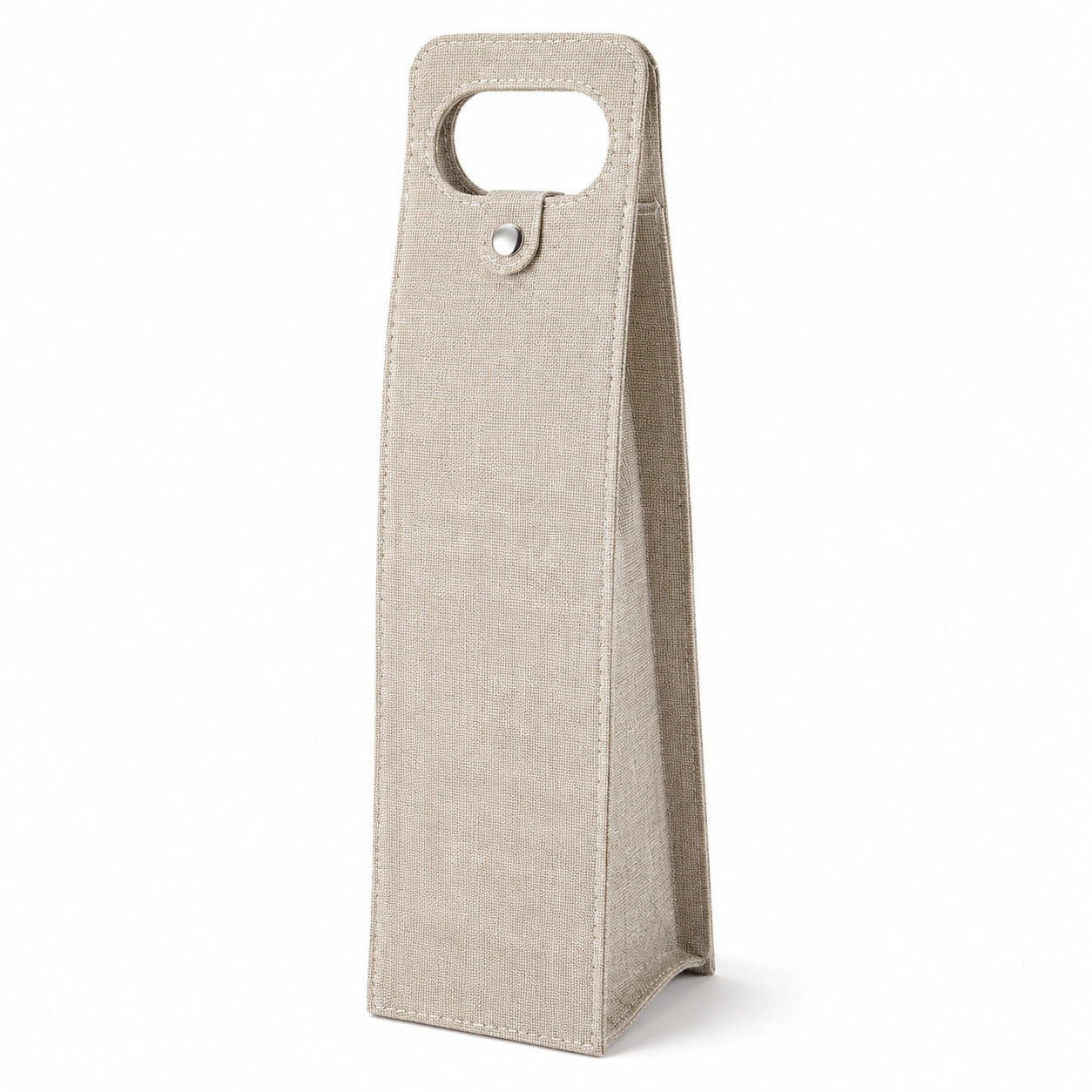 Weintragetasche 11 x 10 x 36 cm aus Textilgewebe Beige mit Tragegriff und Druckknopfverschluss